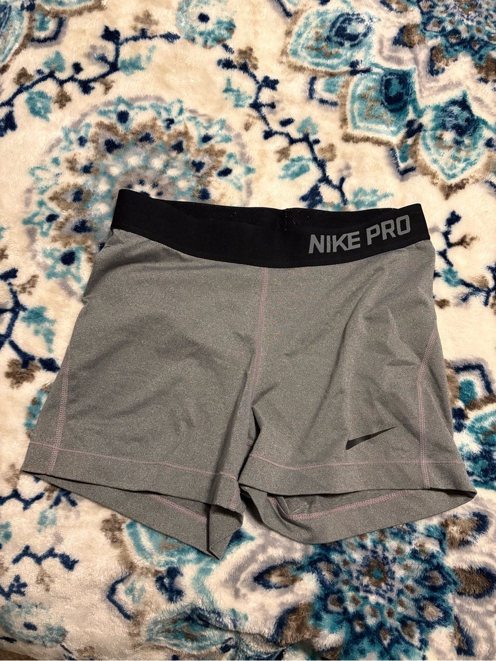 Nike Pro Grey Athletic Shorts with Black Waistband
